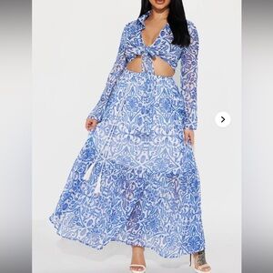 Blue and White skirt set